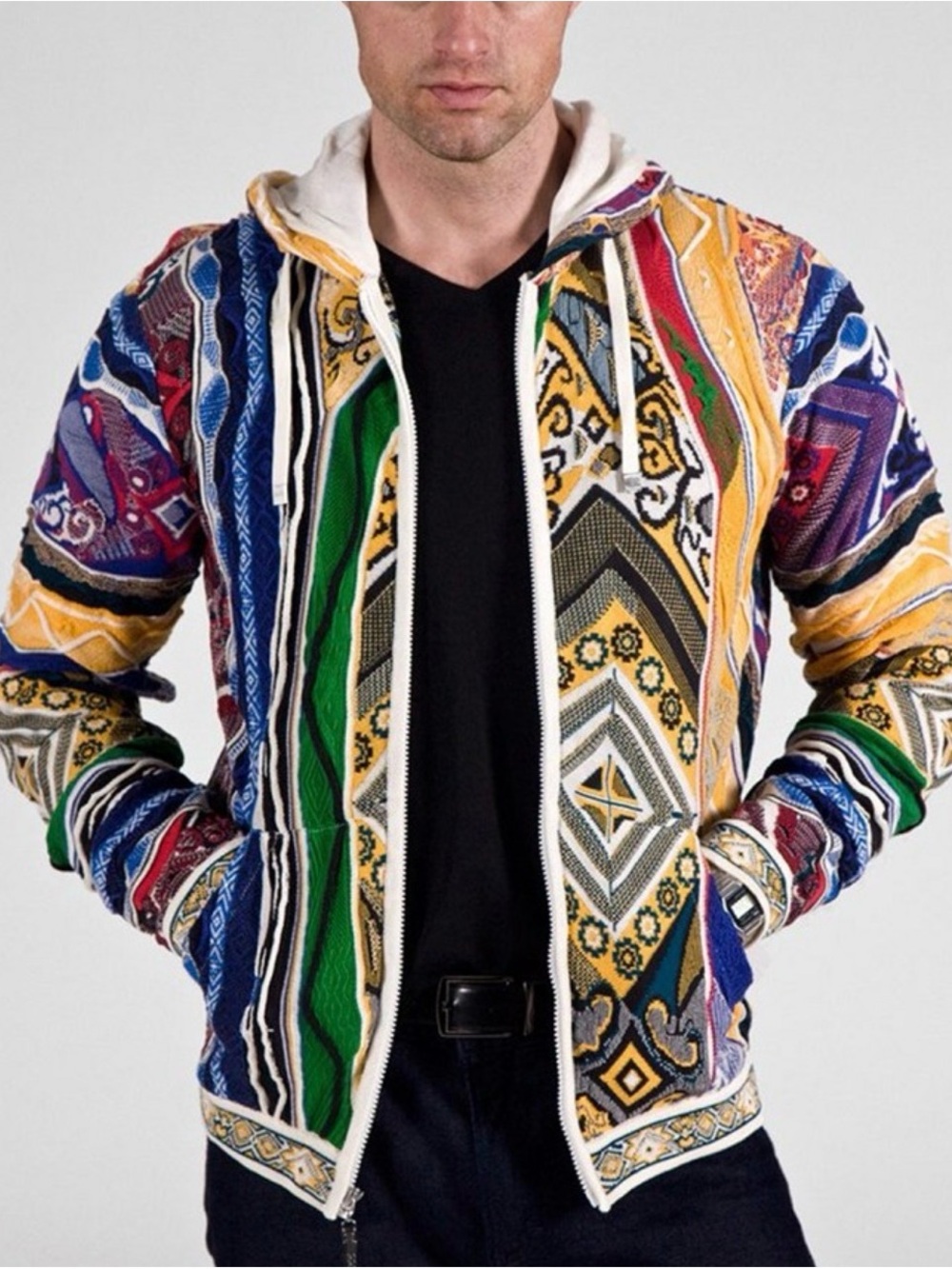 COOGI OG Multicolor Patterned Cotton Knitted Zip-Up Hoody Jacket Large - Picture 2 of 10